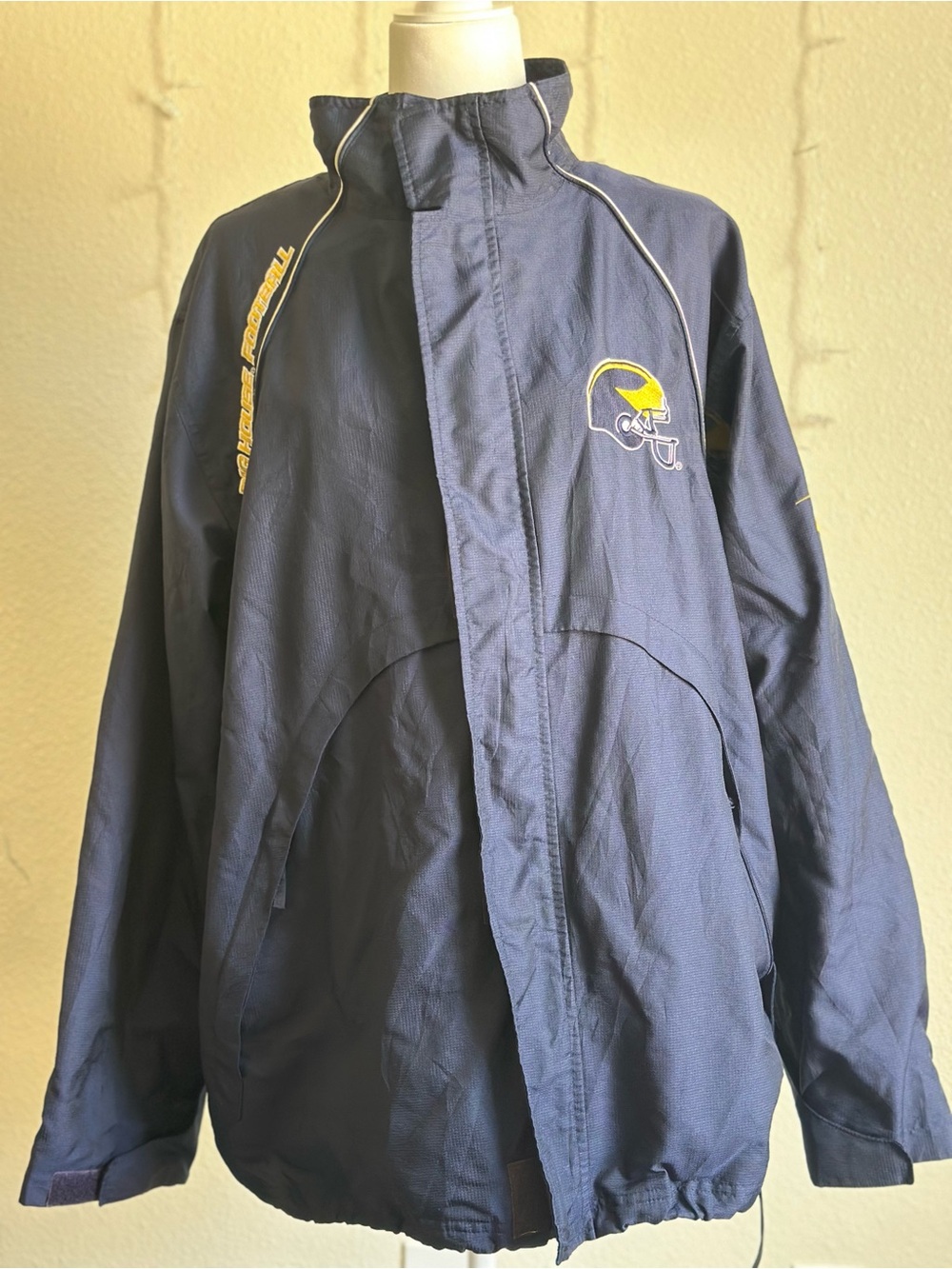 Reebok Michigan Wolverines Football Rain Jacket Navy Maize Mens L Good